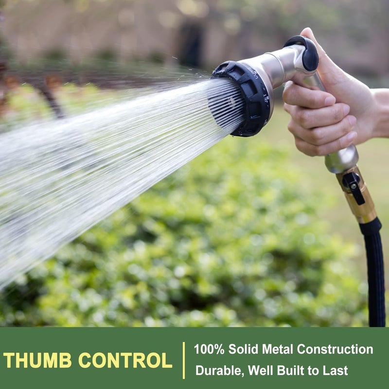 Fanhao Professional Heavy Duty Garden Hose Nozzle, 100% Metal Thumb Control Water Hose Sprayer with 8 Spray Patterns, High Pressure Water Nozzle for Lawn & Plant Watering, Car & Pet Washing - Image 2